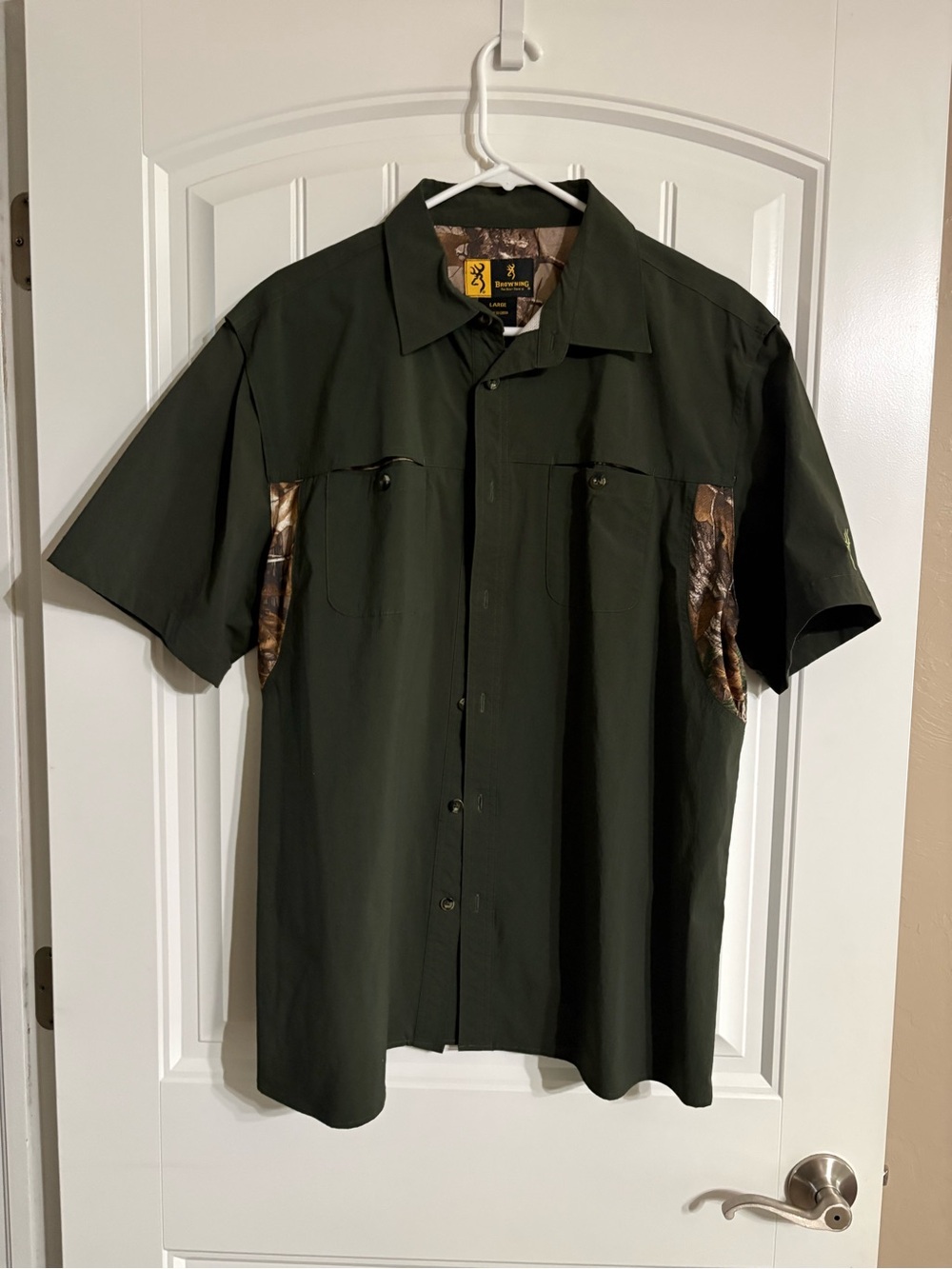 Browning Olive Green Short-Sleeve Button-Down Shirt with Camo Accents